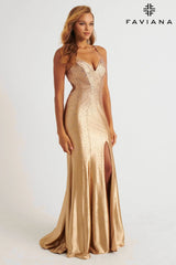 Open Back V-Neck Prom Dress With All-Over Hotifx Stones | 11217