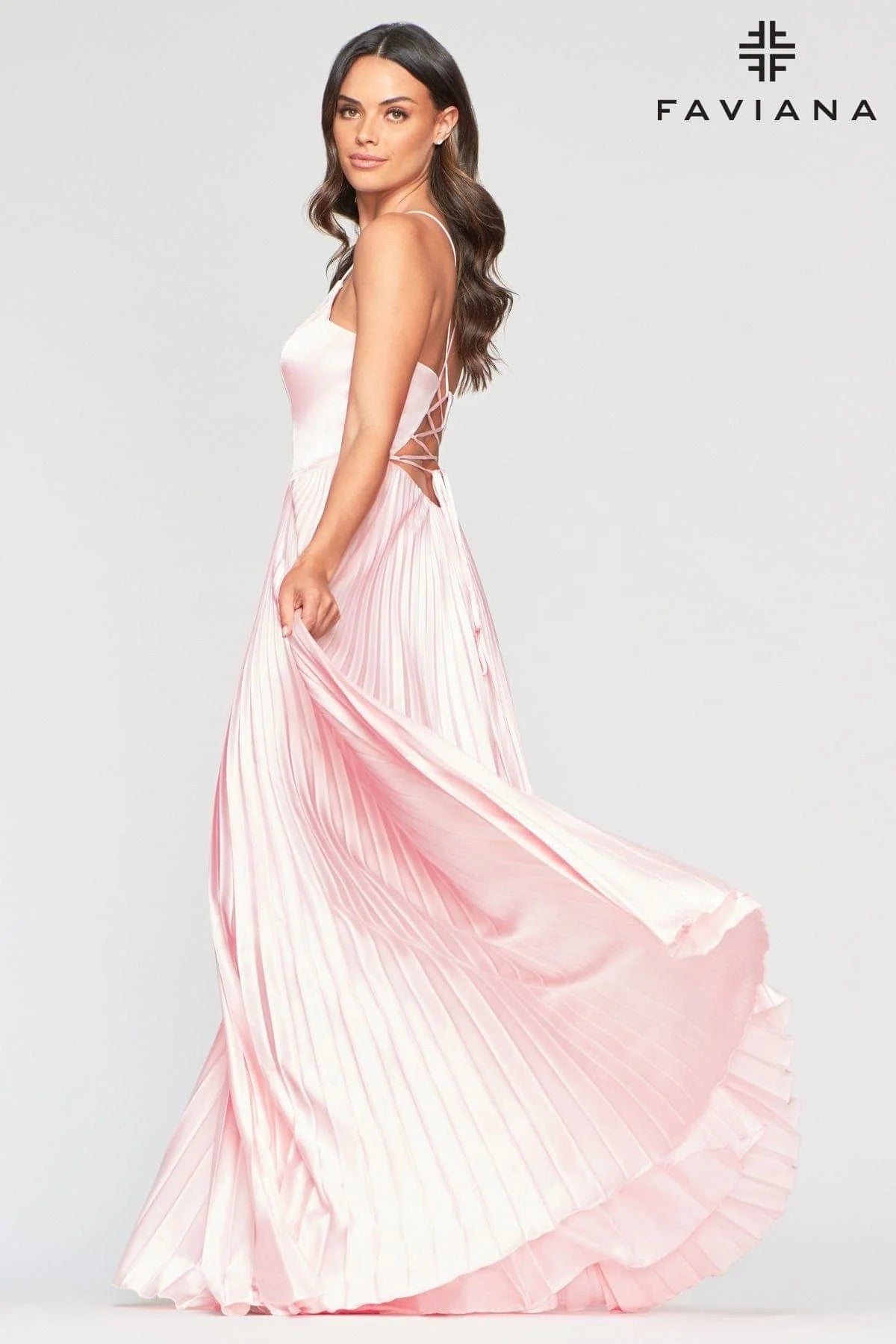 Long Charmeuse Prom Dress With Pleated Skirt And V Neckline