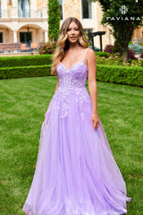 Lilac Sparkle Tulle Corset Gown With Floral Appliqué | 11230