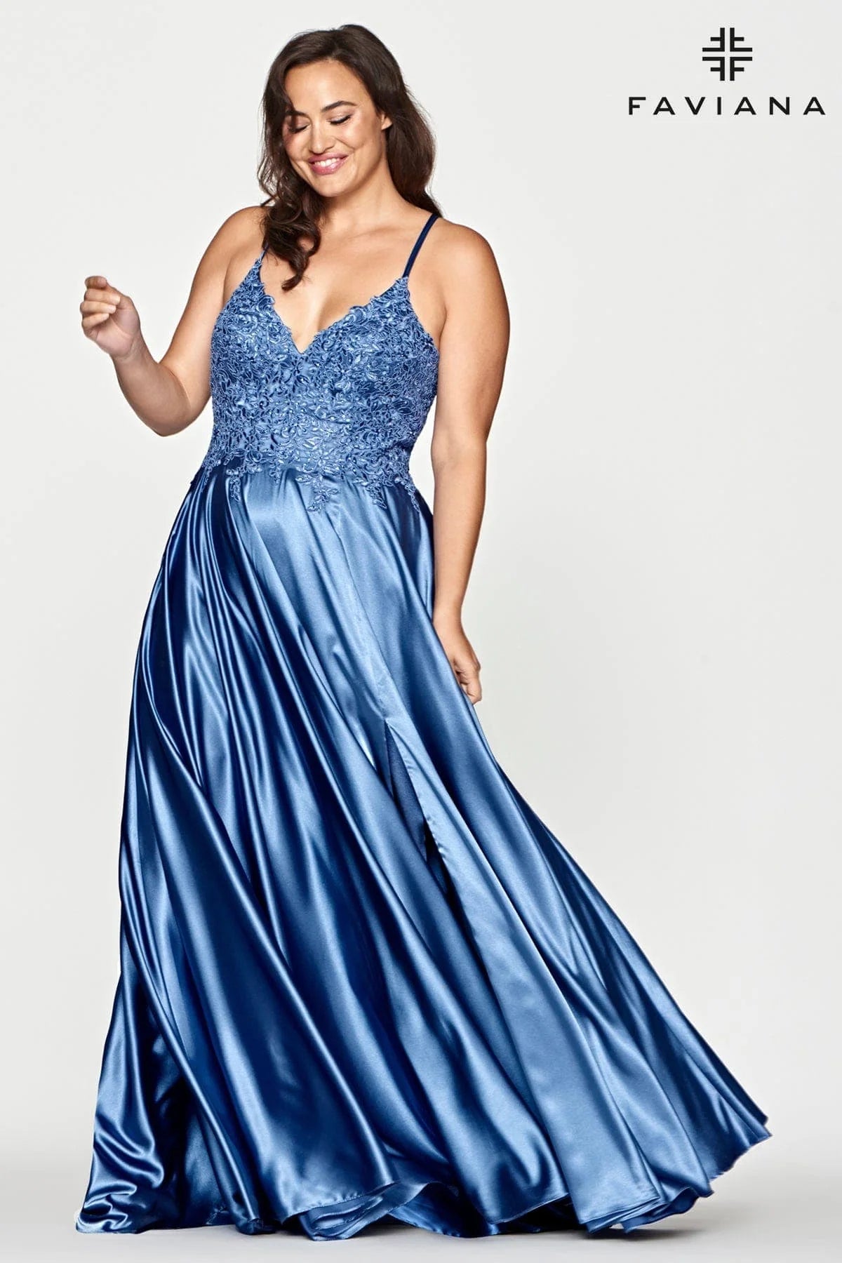 Plus Size Long Flowy Prom Dress With Lace Bustier And Corset Back | 9498