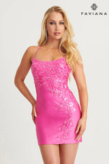 Bubblegum Pink Scoop Neck Dress With Sequin Appliqué | 11116