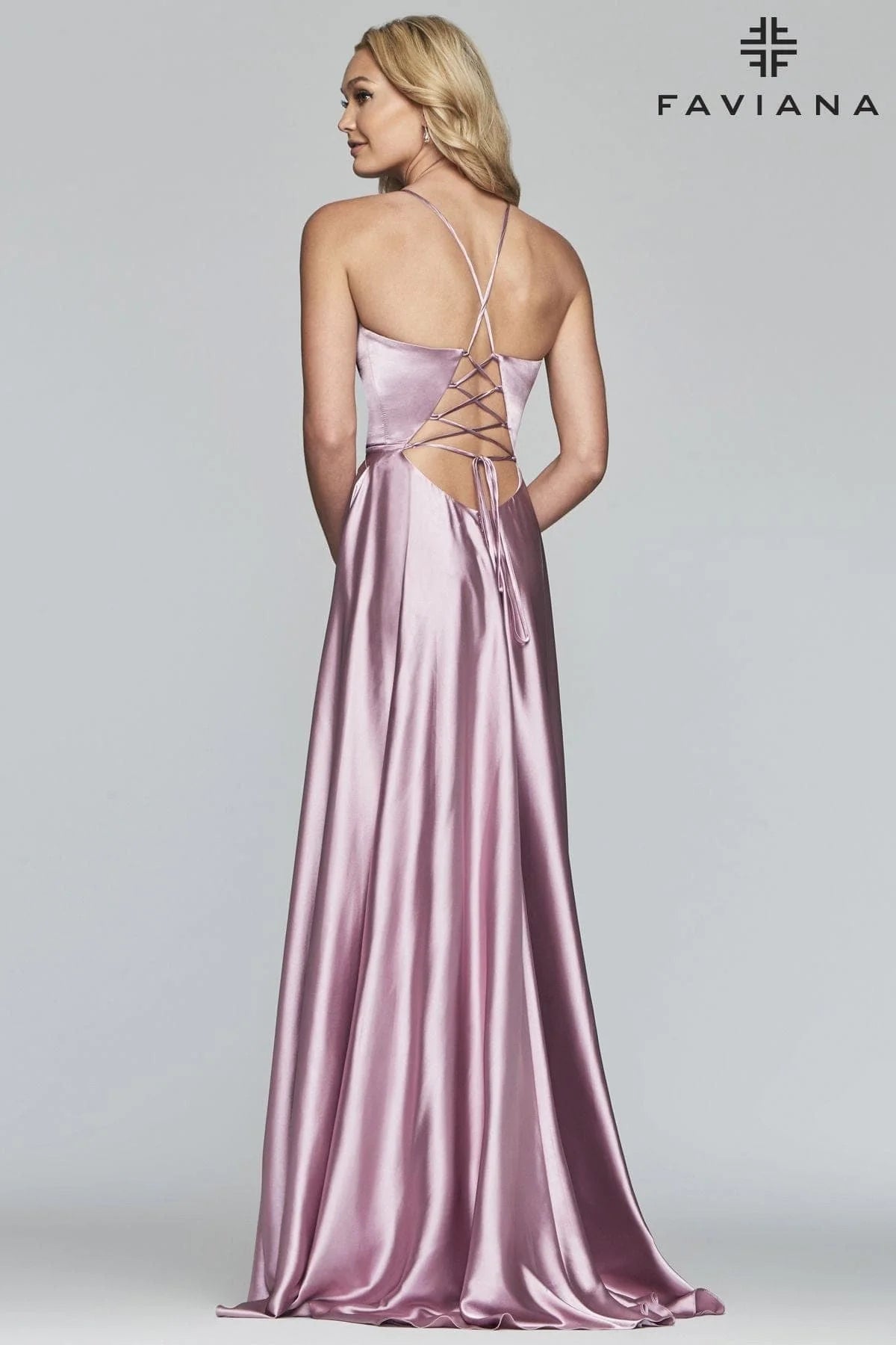 Deep Mauve Silky Charmeuse Lace Up Back Prom Dress With Side Pockets