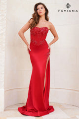 Strapless Satin Corset Dress With Exposed Boning And Beading | 11209