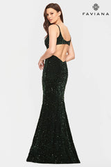 Long V Neck Sequin Dress With Open Back Cutout