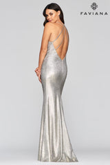 Metallic Cowl Neck Long Dress With Strappy Back