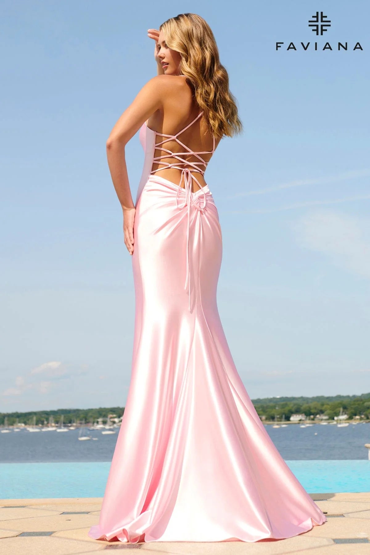 Light Pink Satin Scoop Neck Dress With Lace Up Back | ES10890