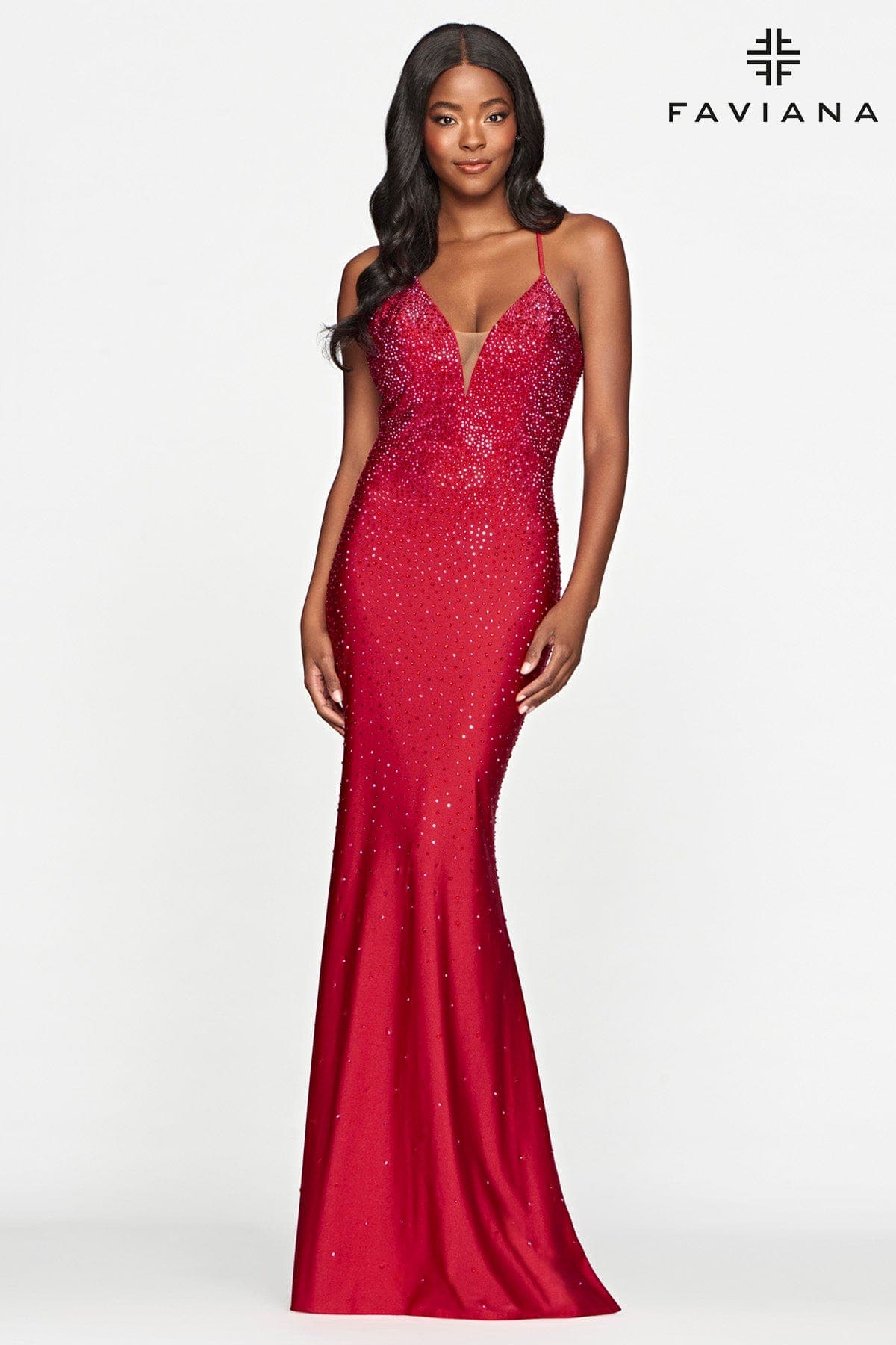 V Neck Prom Dress With Rhinestone Beading