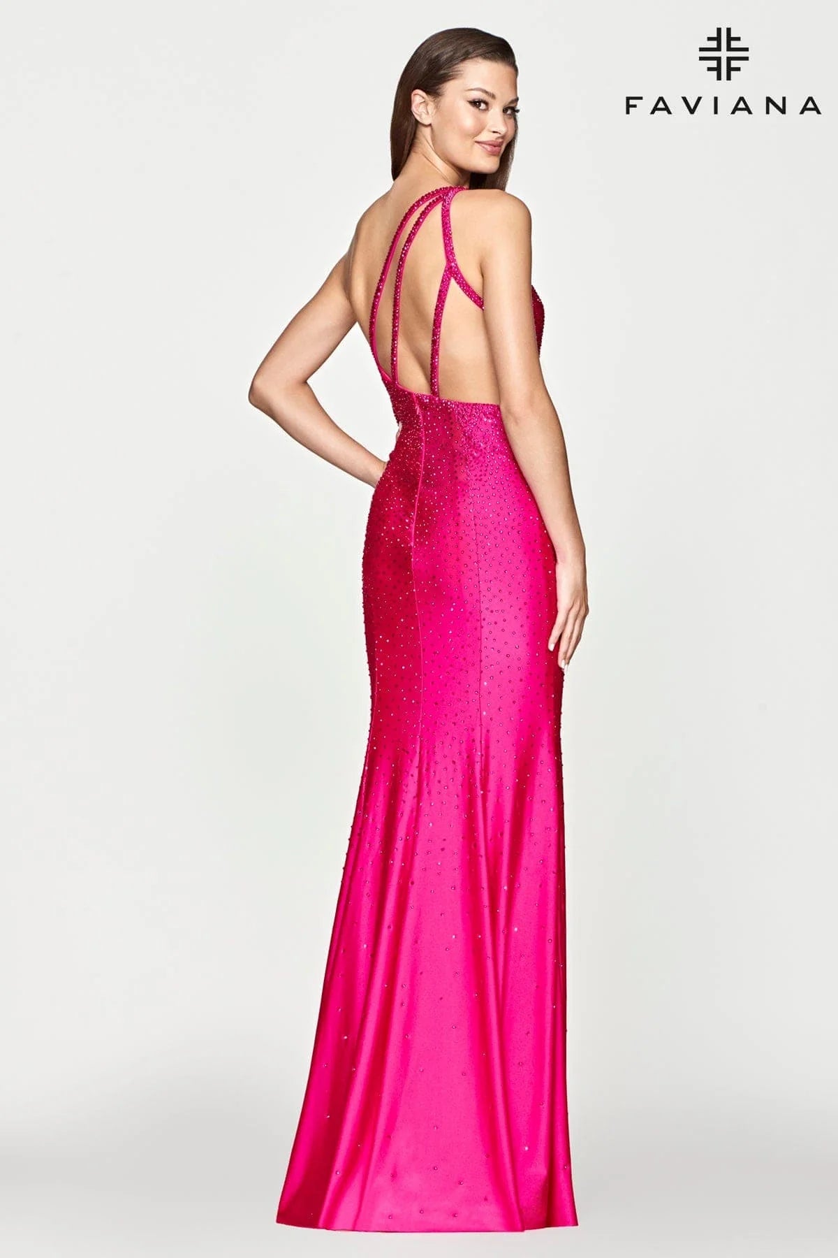 Beaded One Shoulder Long Dress With Strappy Back And Leg Slit | S10632