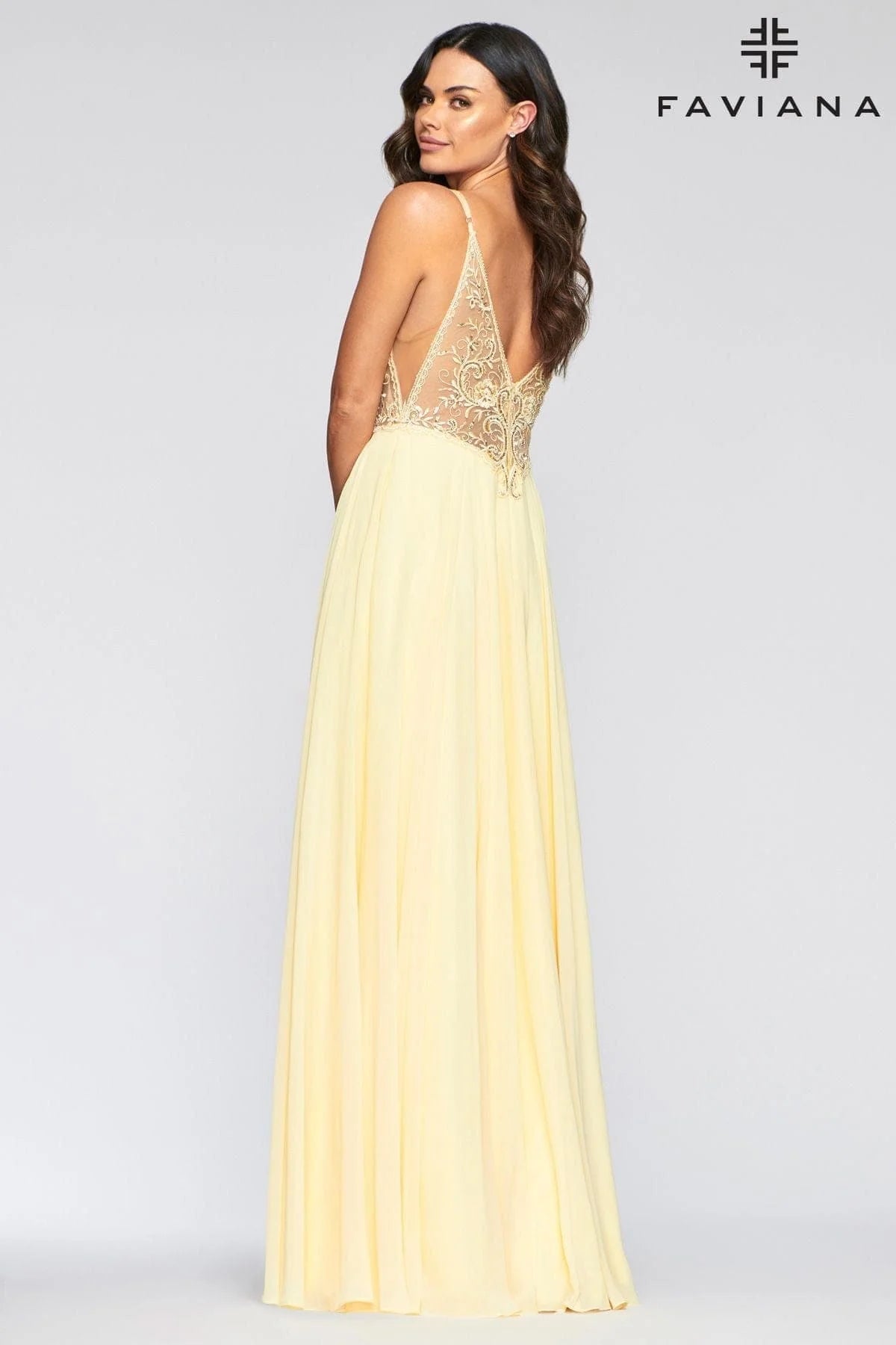 Long Chiffon Dress With V Neck And V Back