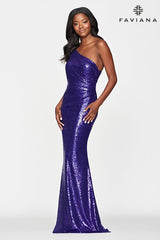 One Shoulder Sequin Dress With Side Ruching