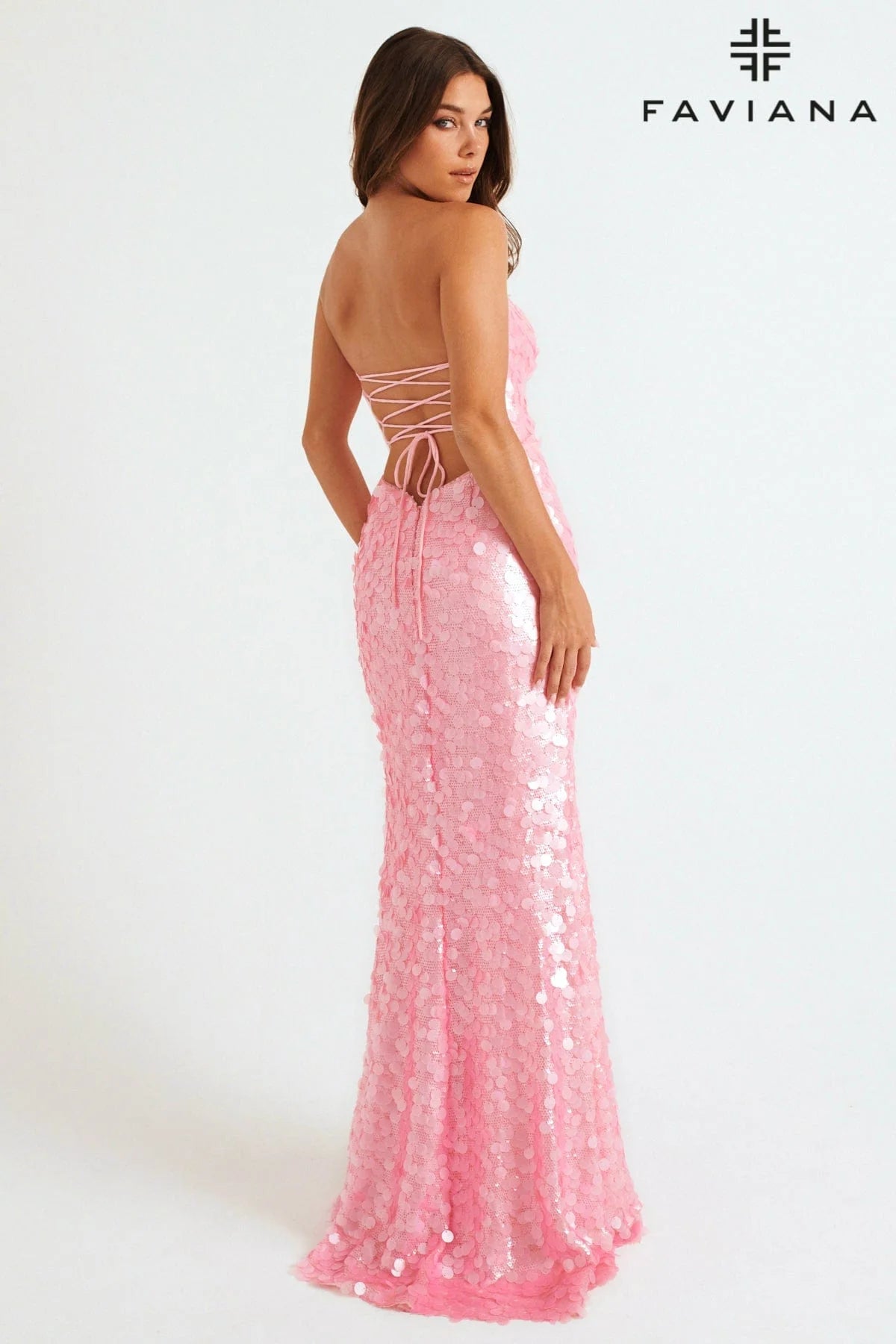 Paillette Sequin Strapless Maxi Dress With Leg Slit | 11258