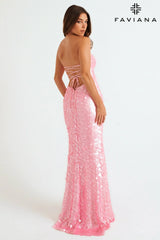 Paillette Sequin Strapless Maxi Dress With Leg Slit | 11258