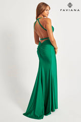 Tight Long V Neckline Dress With Halter Neck And Open Back