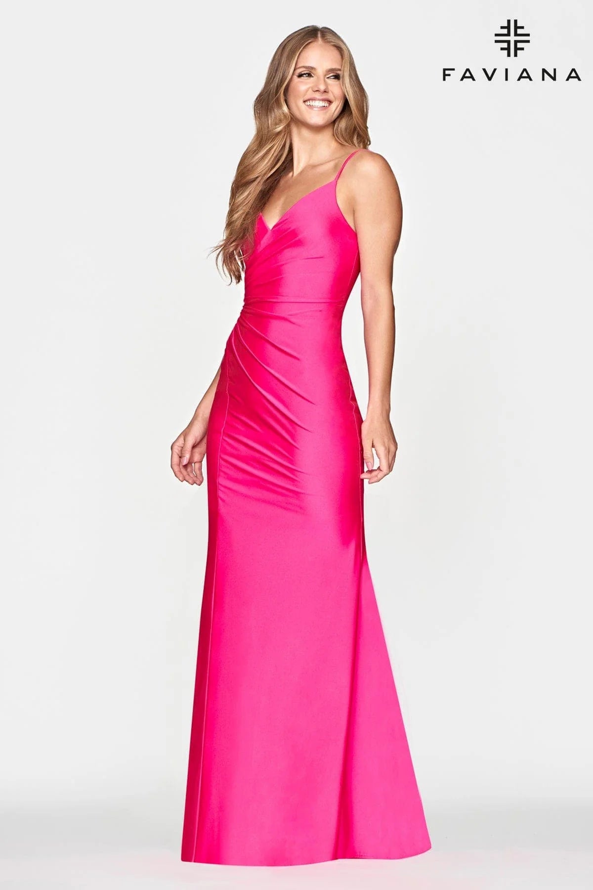 Stretch Satin V Neckline Prom Dress With Ruching