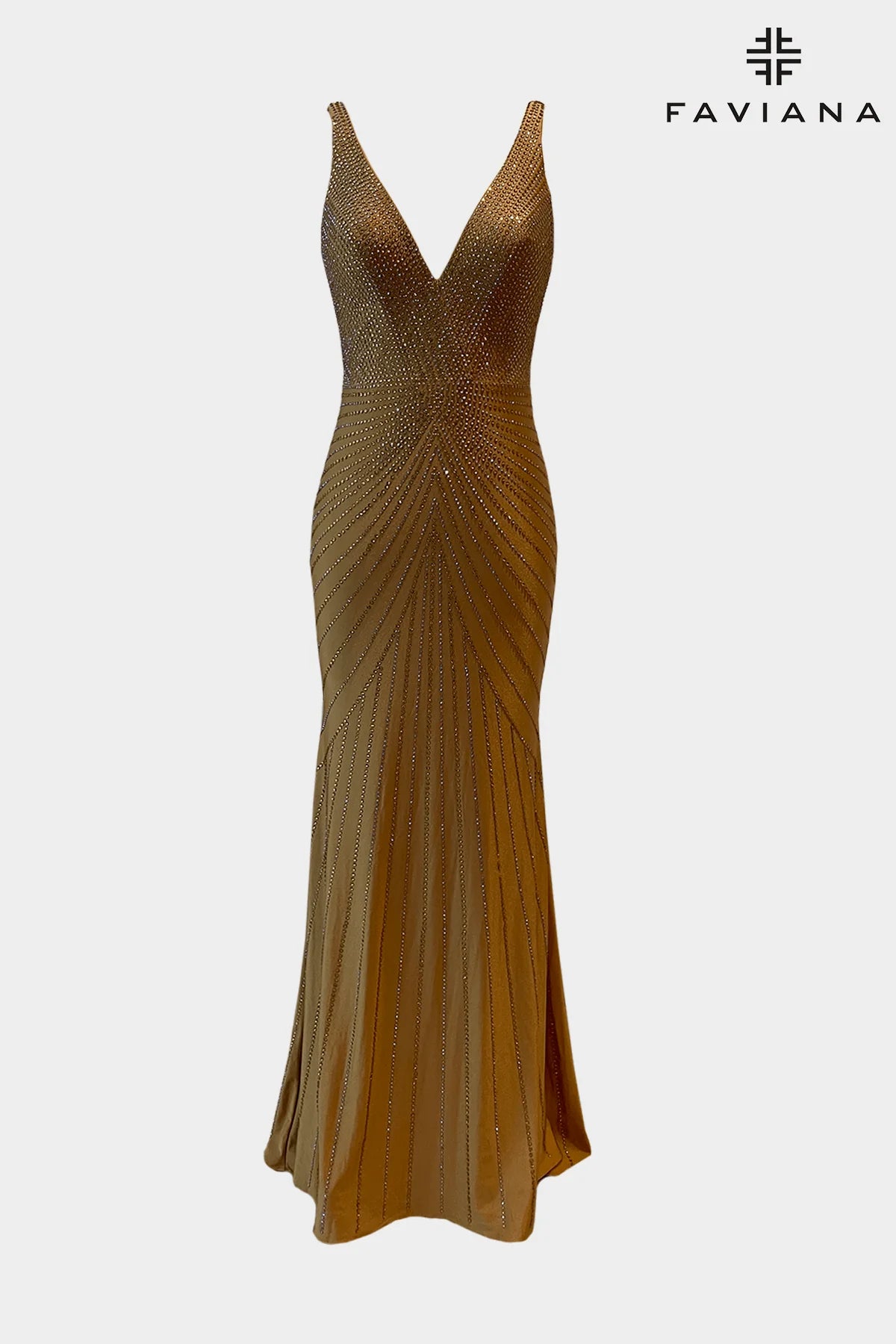 Long V Neck Dress With V Neckline And Linear Beaded Pattern