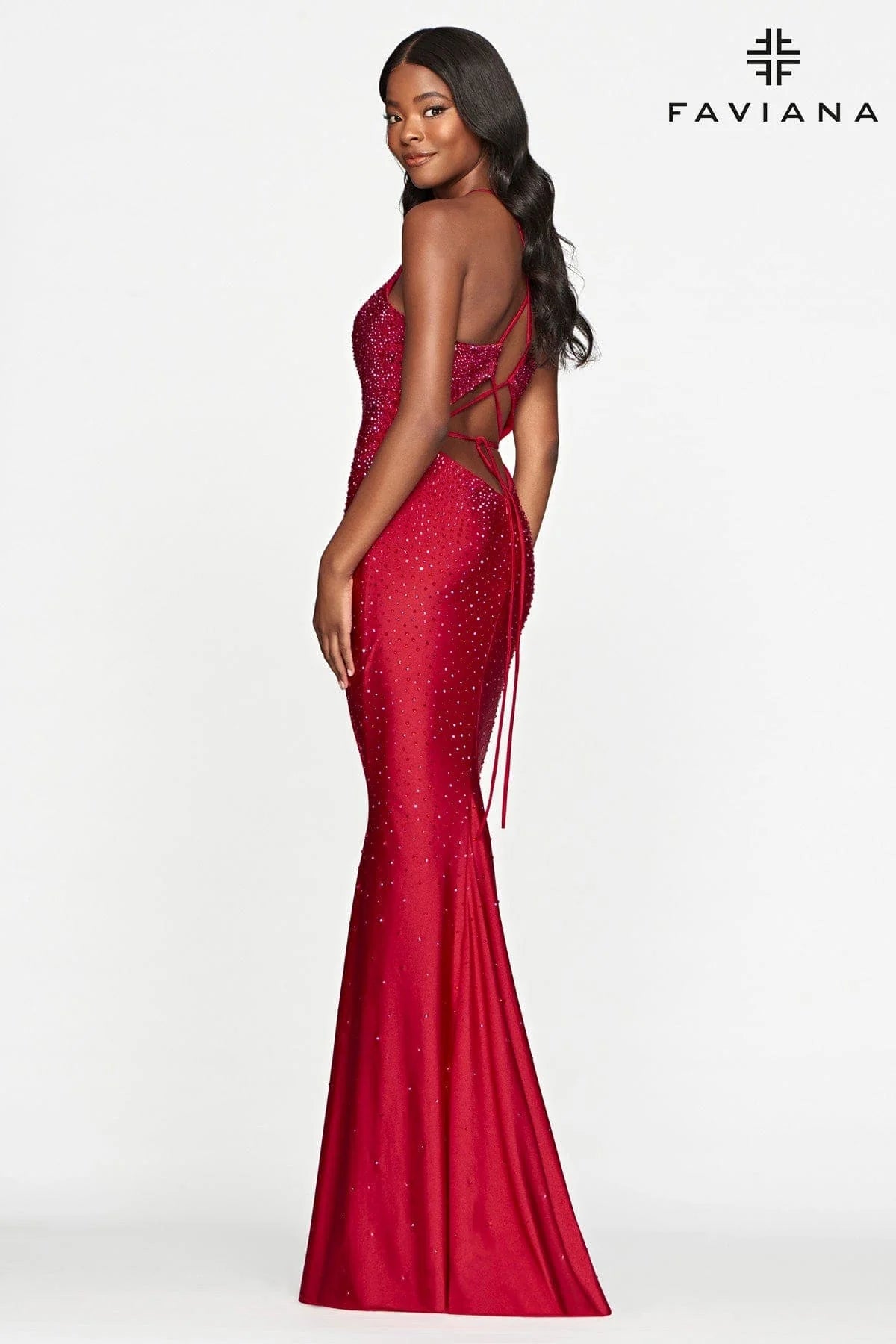 V Neck Prom Dress With Rhinestone Beading