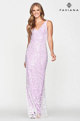 Long Sequin Dress With Plunging V-Neck And Fit & Flare Skirt