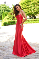 Red Satin Scoop Neck Dress With Lace Up Back | ES10890