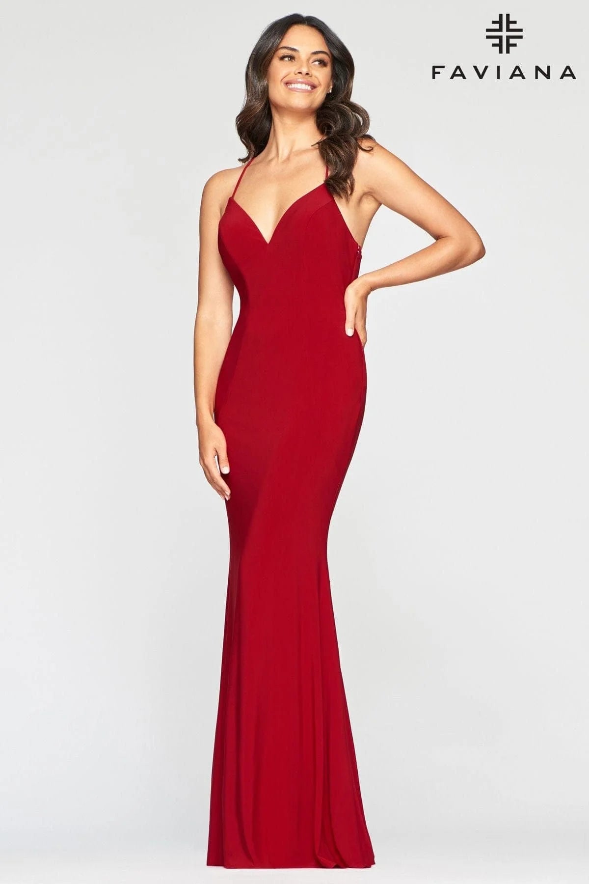 Long Jersey Dress With V Neckline And Ruching