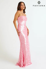 Paillette Sequin Strapless Maxi Dress With Leg Slit | 11258