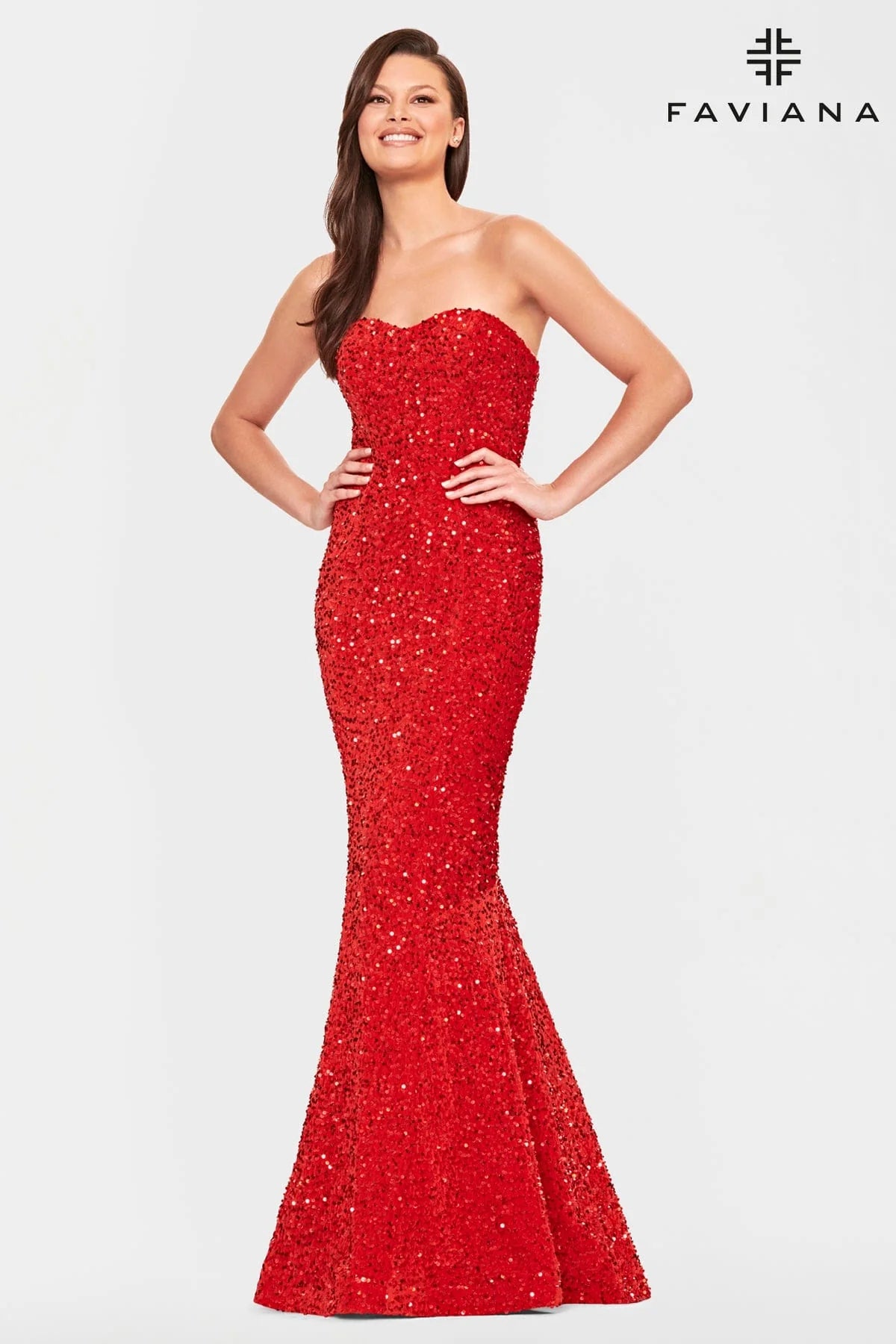 Long Velvet Sequin Strapless Dress With Mermaid Skirt