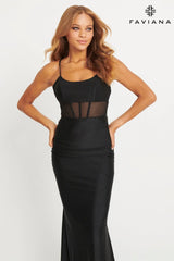 Mesh Hotfix Rhinestone Corset Dress With Scoop Neck And Ruching At Sides | 11079