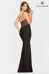 V Neck Dress With Corset Back And Rhinestone Beading | S10800