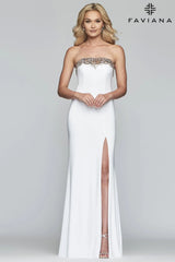 Long Jersey Dress Strapless With Neckline Embroidery