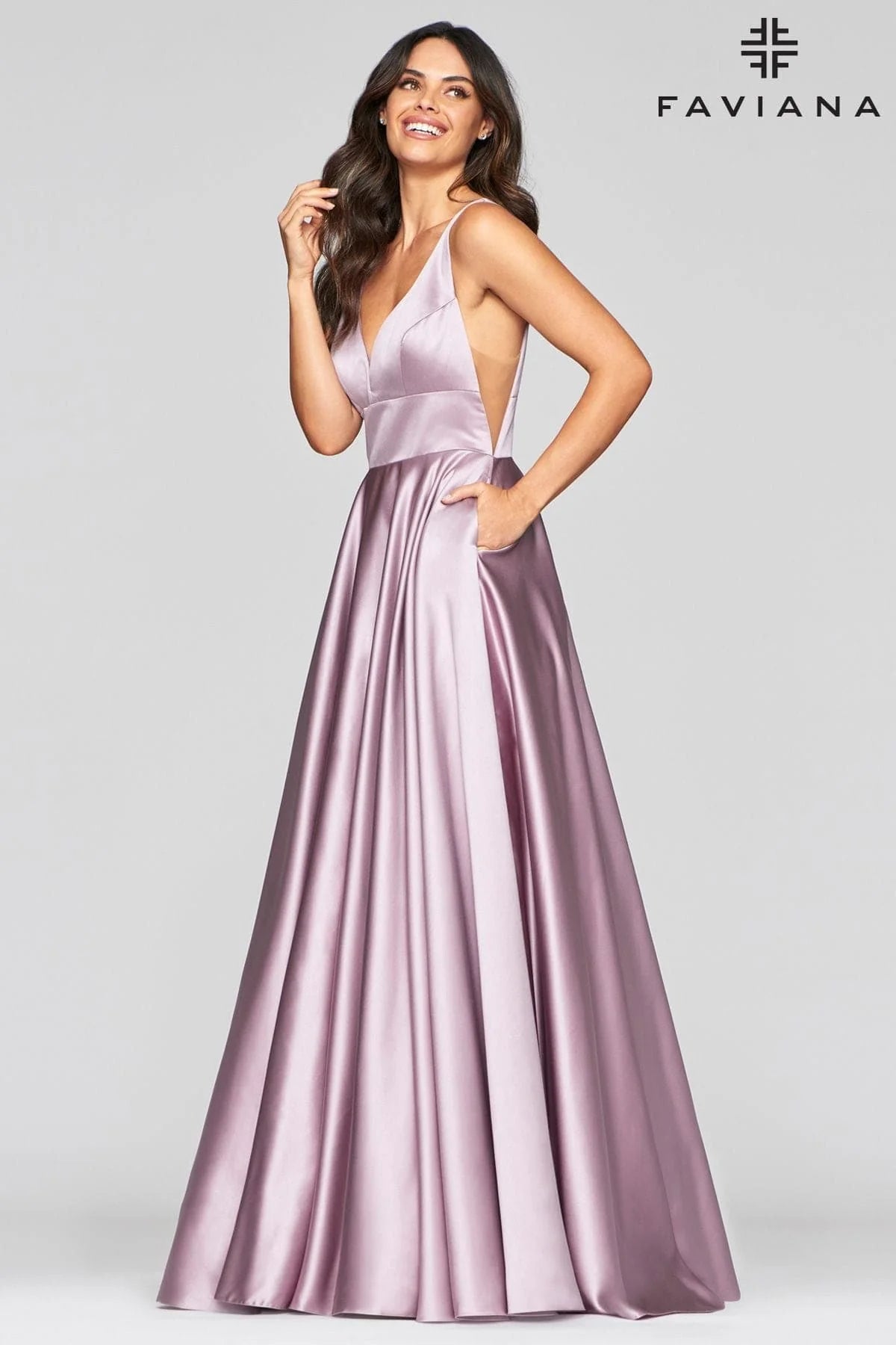 V Neck Dress With Satin Ballgown Skirt