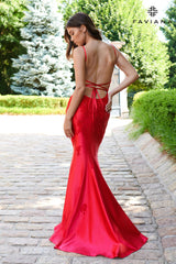 Royal Beaded Satin Long V Neck Dress With Open Back | 11245