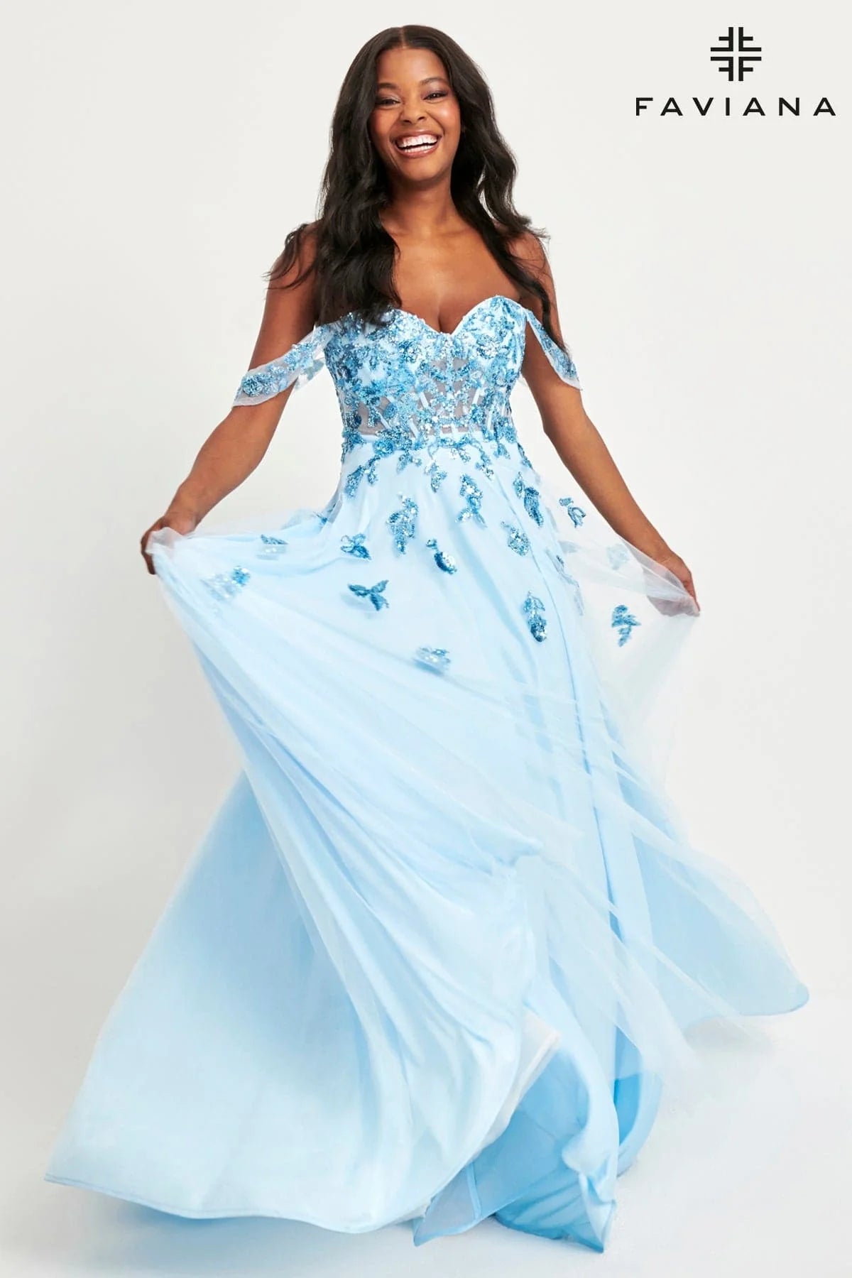 Off The Shoulder Princess Gown With Exposed Boning Corset And Sequin Appliqué | 11059