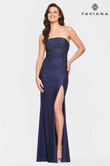 Strapless Long Dress Prom Featuring Rhinestone Beading And Lace Up Back