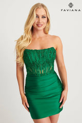 Strapless Corset Cocktail Dress With Ruched Waist | 11117