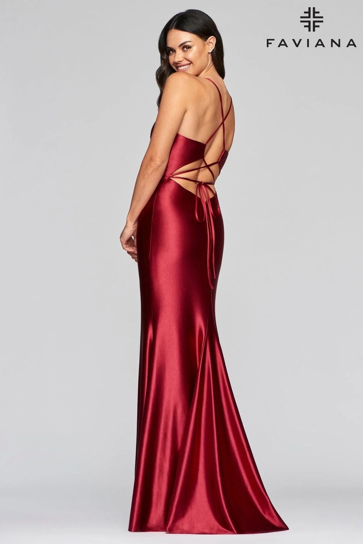 Stretch Satin Long Dress With Deep V Neck