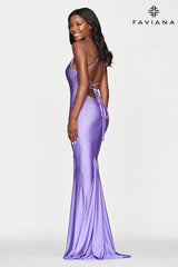 Lilac Tight Prom Dress With Rhinestone Beading And Scoop Neck