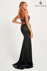 Sleek Strapless Corset Dress With Shark-Bite Slit And Floral Sequin Appliqué | 11029