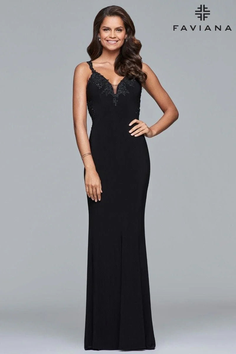 Long Jersey V-Neck Dress With Side Applique