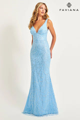 V-Neck Beaded Tulle Applique Dress With Lace-Up Back | 11086