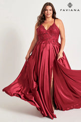 Plus Size V Neck Prom Dress With Flowy Skirt And Beaded Bodice | 9533