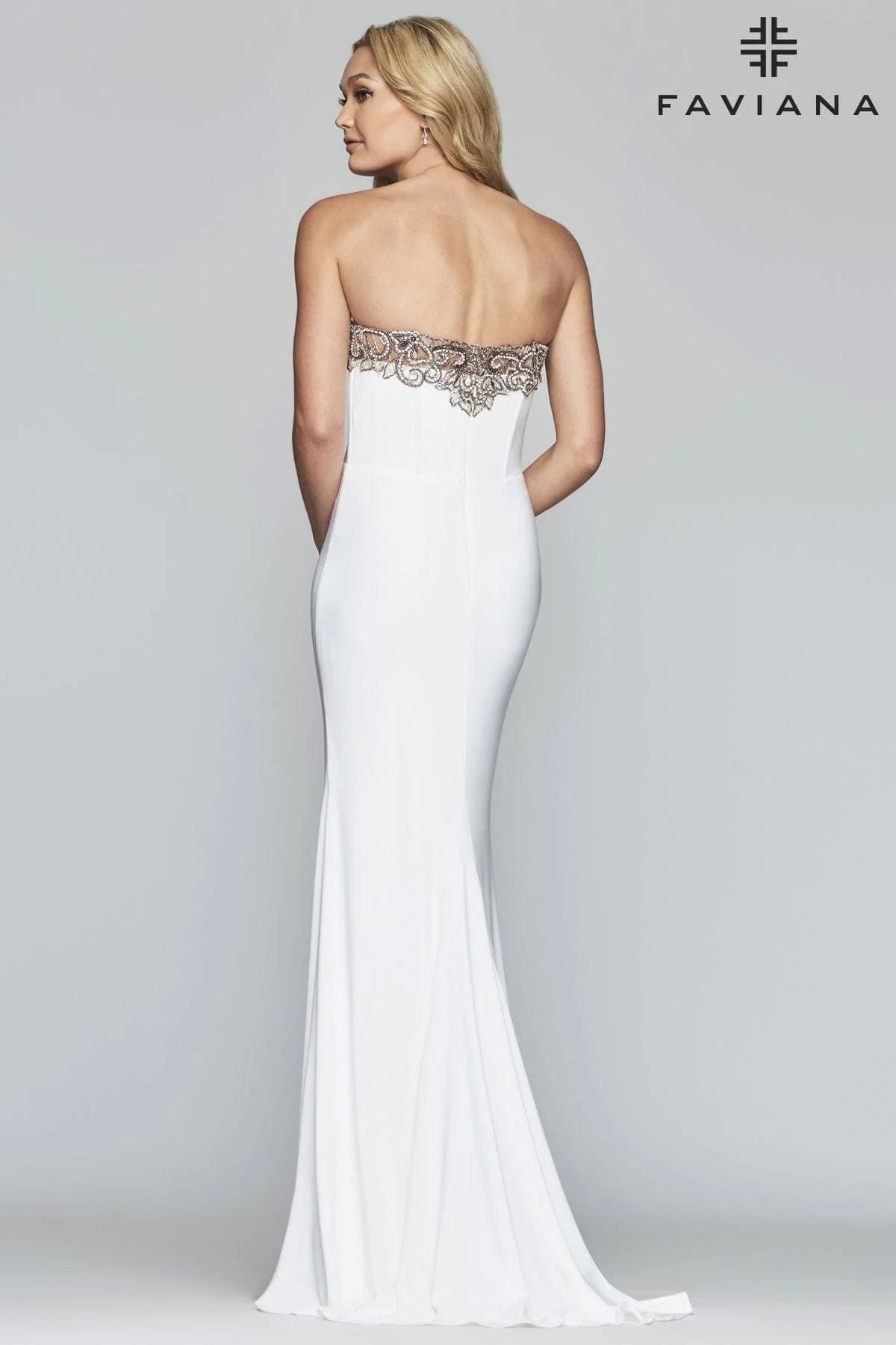 Long Jersey Dress Strapless With Neckline Embroidery