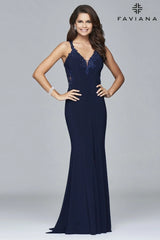 Long Jersey V-Neck Dress With Side Applique