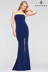 Strapless Long Dress With Leg Slit