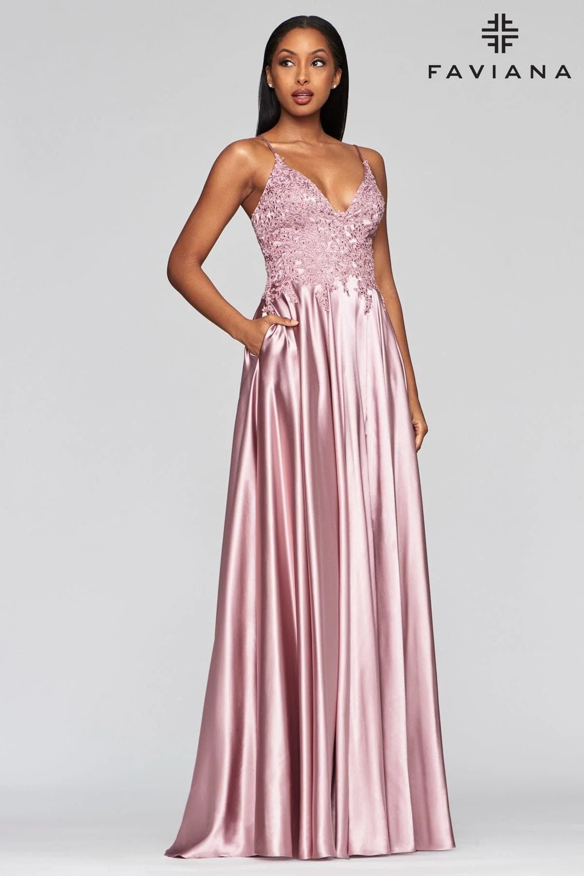 Long Flowy Prom Dress With Lace Bustier And Corset Back | S10400