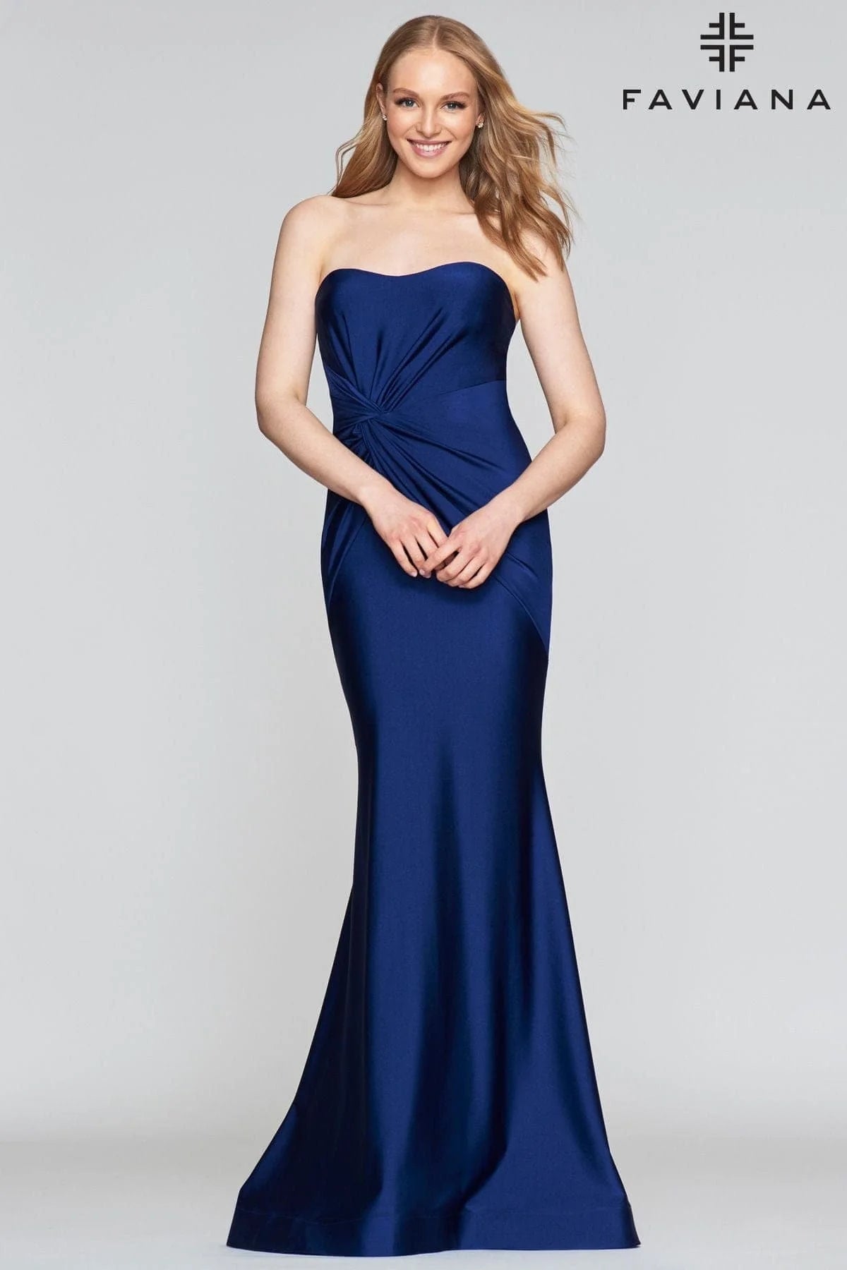 Strapless Tight Evening Gown With Twist Detail At Waist