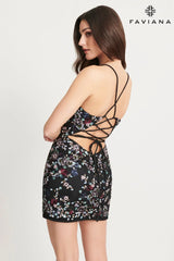 Lace Up Back Cocktail Dress With Sequin Applique | S10928