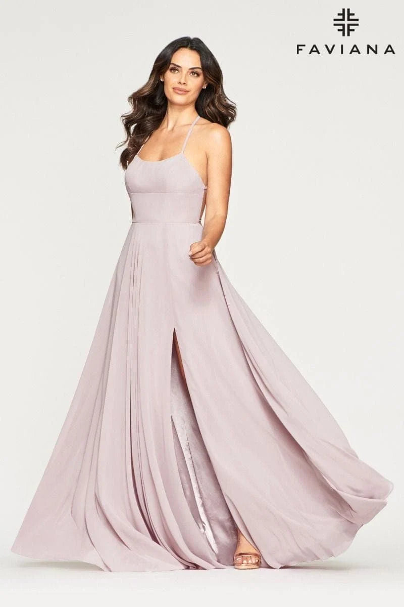 Chiffon Scoop Neck Lace Up Back Prom Dress