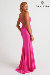 Pink Scoop Neck Stretch Charmeuse Dress With Beading | 11264