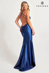 Satin Long Gown With Embellished Sequin Bustier And Knot Waist | 11005