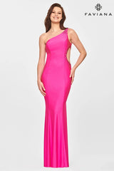 Tight One Shoulder Long Dress With Beaded Detail And Side Cut Out