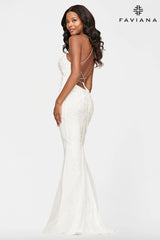 White Long Tulle Prom Dress With Beaded Applique And Scoop Neckline | S10634